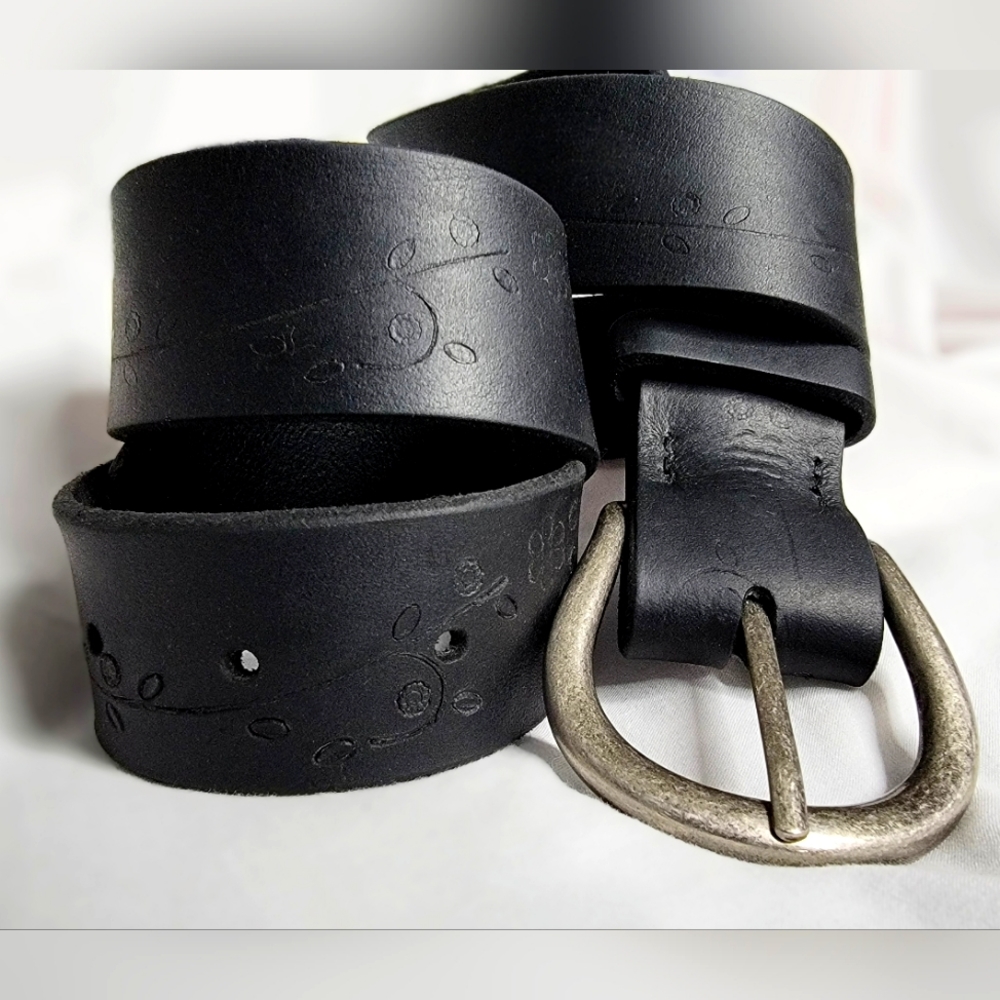 Black Embossed Leather Belt